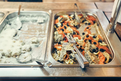 High angle view of food on table