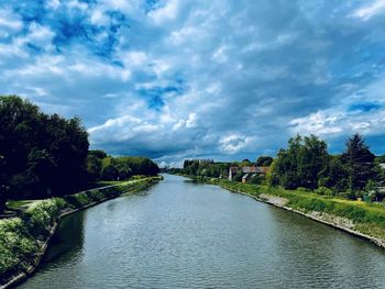 River amidst trees against sky
