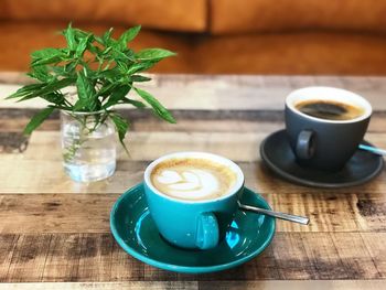 High angle view of coffee on table