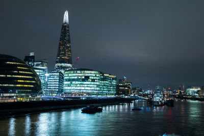 Illuminated buildings in city at night