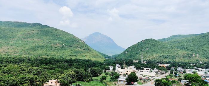 Panoramic view of mountains against sky