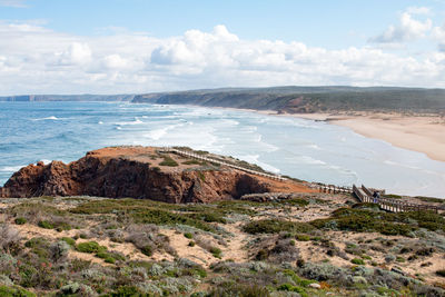 Scenic view of sea against cloudy sky