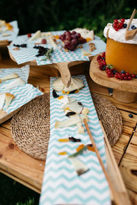 High angle view of food on table