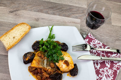 High angle view of breakfast on table