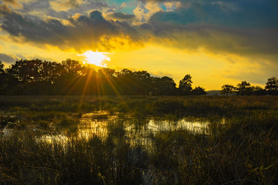 Scenic view of lake against sky during sunset