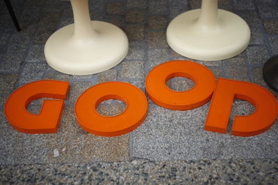 High angle view of tiled floor