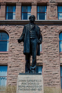 Low angle view of statue against building