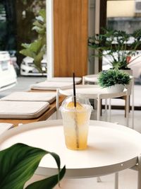 Close-up of drink on table at cafe