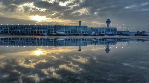 Reflection of clouds in water at sunset