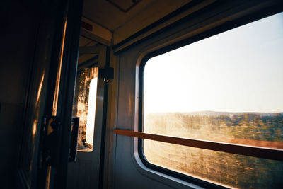 View of train through window