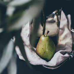 High angle view of pear in tray