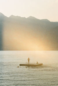 Scenic view of lago di garda in italy during sunset. shot on 35mm kodak portra 800 film.