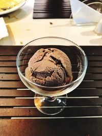 Close-up of ice cream in glass on table
