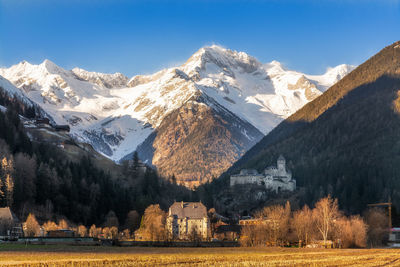 Scenic view of snowcapped mountains against sky