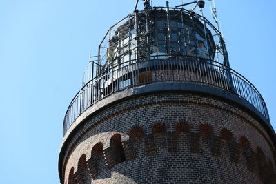 Low angle view of building against clear blue sky