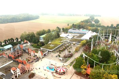 High angle view of people on landscape