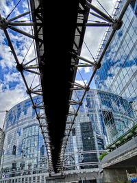 Low angle view of modern building against cloudy sky