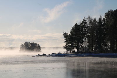 Frozen sea and islands on a cold day in finland.