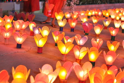 Close-up of illuminated lanterns