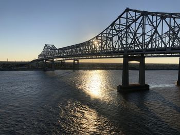 Bridge over river at sunset