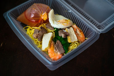 High angle view of food in bowl on table