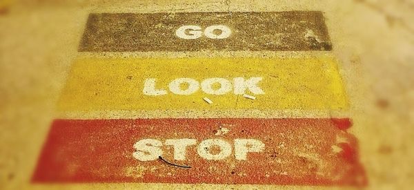 Close-up of yellow text