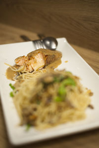 High angle view of meal served in plate