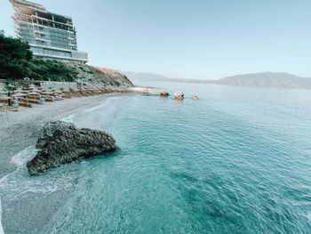 Scenic view of sea against clear sky