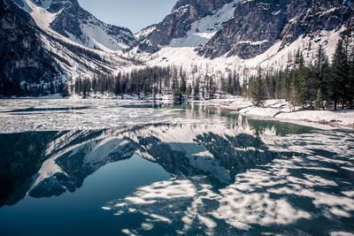 Scenic view of snowcapped mountains and lake