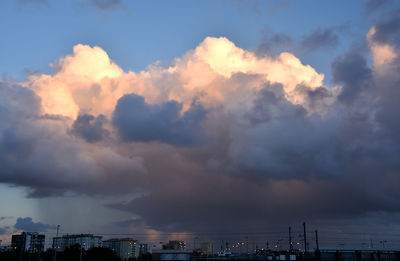 Low angle view of buildings against dramatic sky