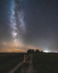 Scenic view of field against sky at night