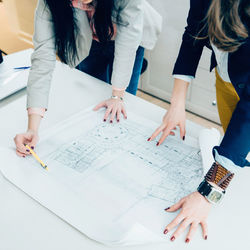 High angle view of people working