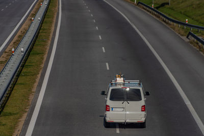 High angle view of van on road