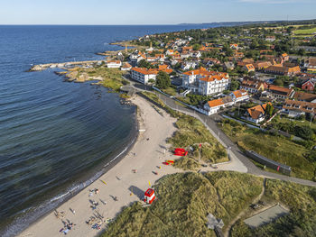 Aerial photo of sandvig town, bornholm, denmark