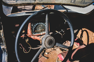 High angle view of abandoned car