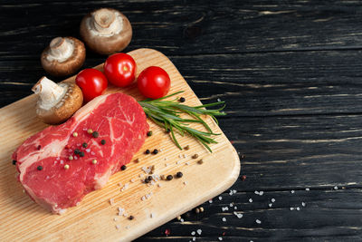 High angle view of vegetables on cutting board