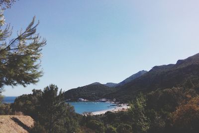 Scenic view of mountains against clear sky