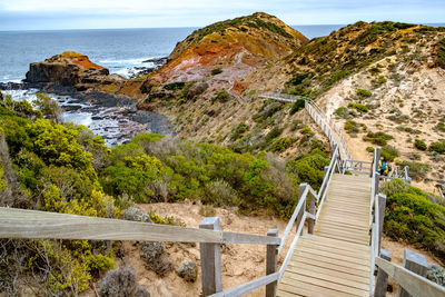 Scenic view of cliff by sea