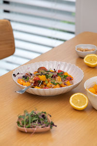 High angle view of food on table