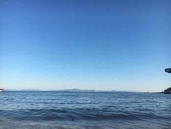 Scenic view of sea against clear blue sky
