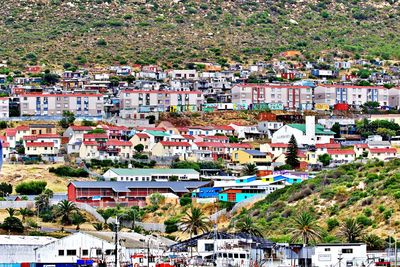 High angle view of buildings in town