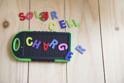 Close-up of alphabet toy on table