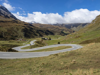 Alpine road on the julierpass in switzerland