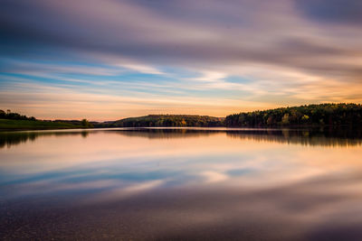 Scenic view of lake against sky during sunset