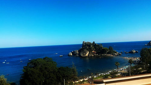 High angle view of sea against clear sky