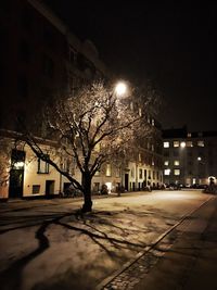 Illuminated buildings at night