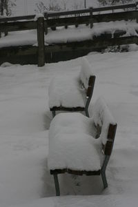 Bench on snow covered field