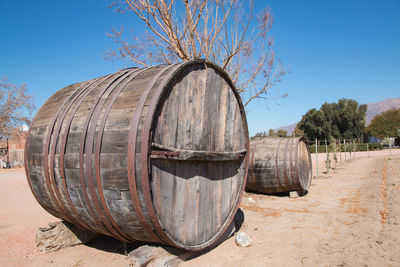 Wine barrels in winery