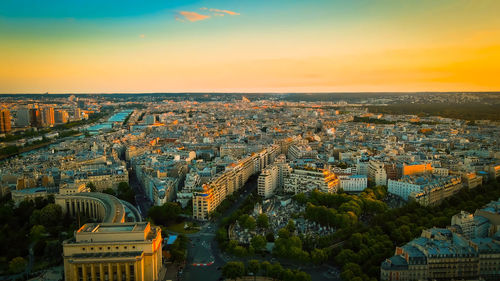 Paris aerial panorama with river seine and eiffel tower, france. 