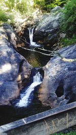 Close-up of waterfall against trees